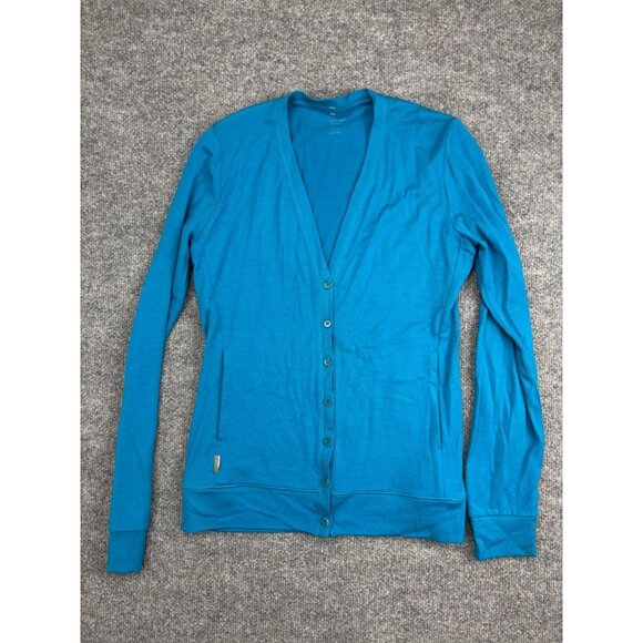 Icebreaker Merino Wool Cardigan Women's S Blue Button Up V Neck Pockets Sweater - Picture 1 of 8